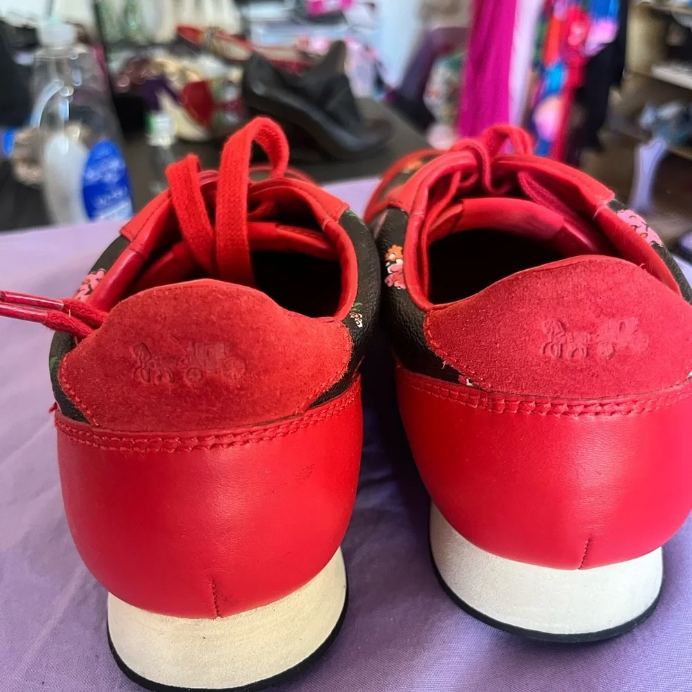 Coach Red and Black Floral Sneakers - Picture 3 of 5